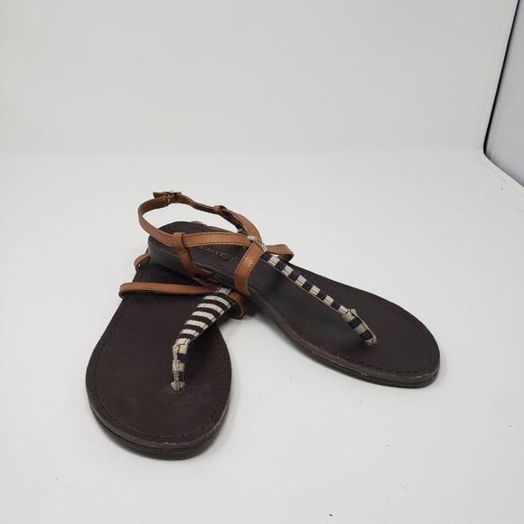 Shoemint Brown Stripe Thong Flat Slingback Ankle Buckled Sandals Women's Size 6 - Picture 6 of 13